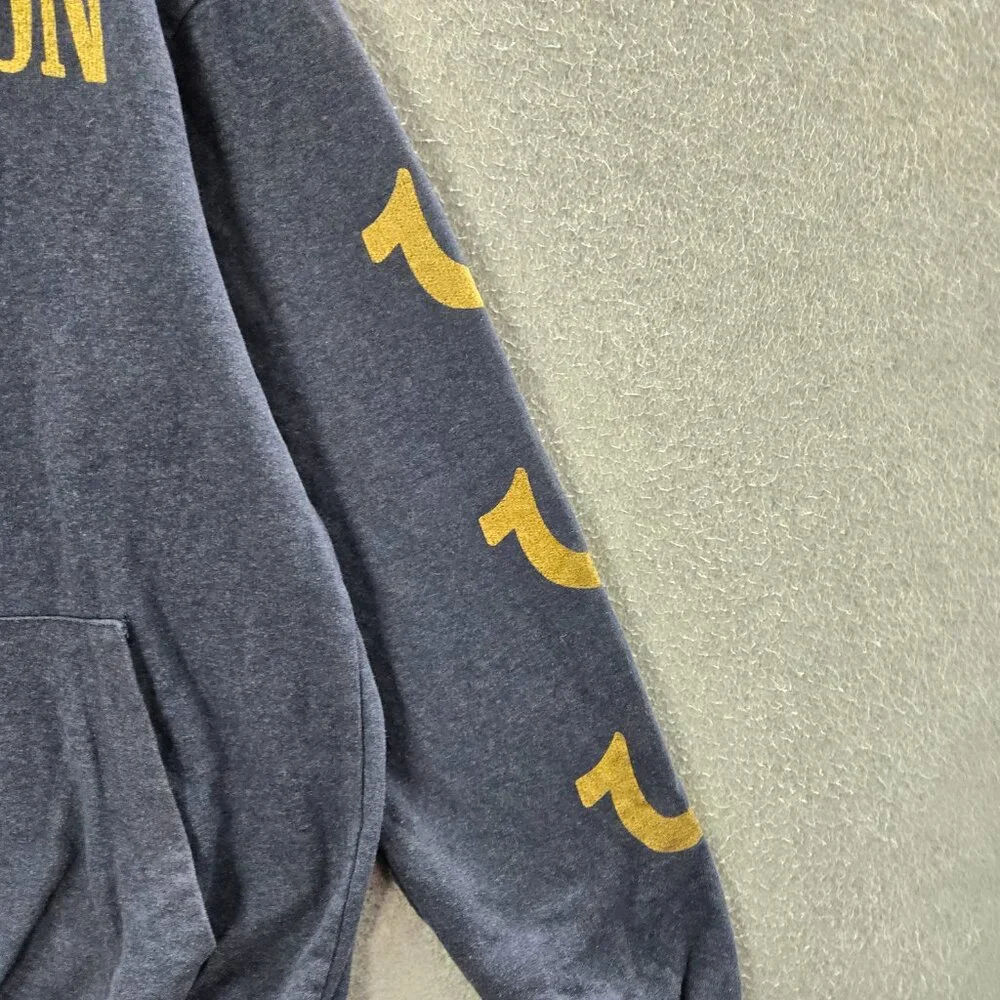 True Religion Men Sweatshirt Medium Blue Hoodie Logo Graphic Print Pullover